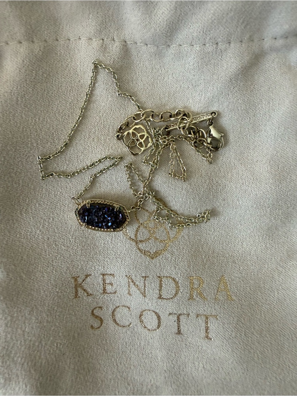 Kendra Scott Gold Necklace with Dark‎ Multicolor Druzy Pendant